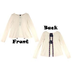 Ya Los Angeles Women's S Open Back Ribbon Bow Tie Long Sleeve Sweater Top Boho